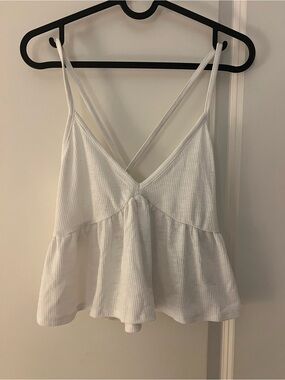 Garage White Ribbed V-Neck Peplum Cami